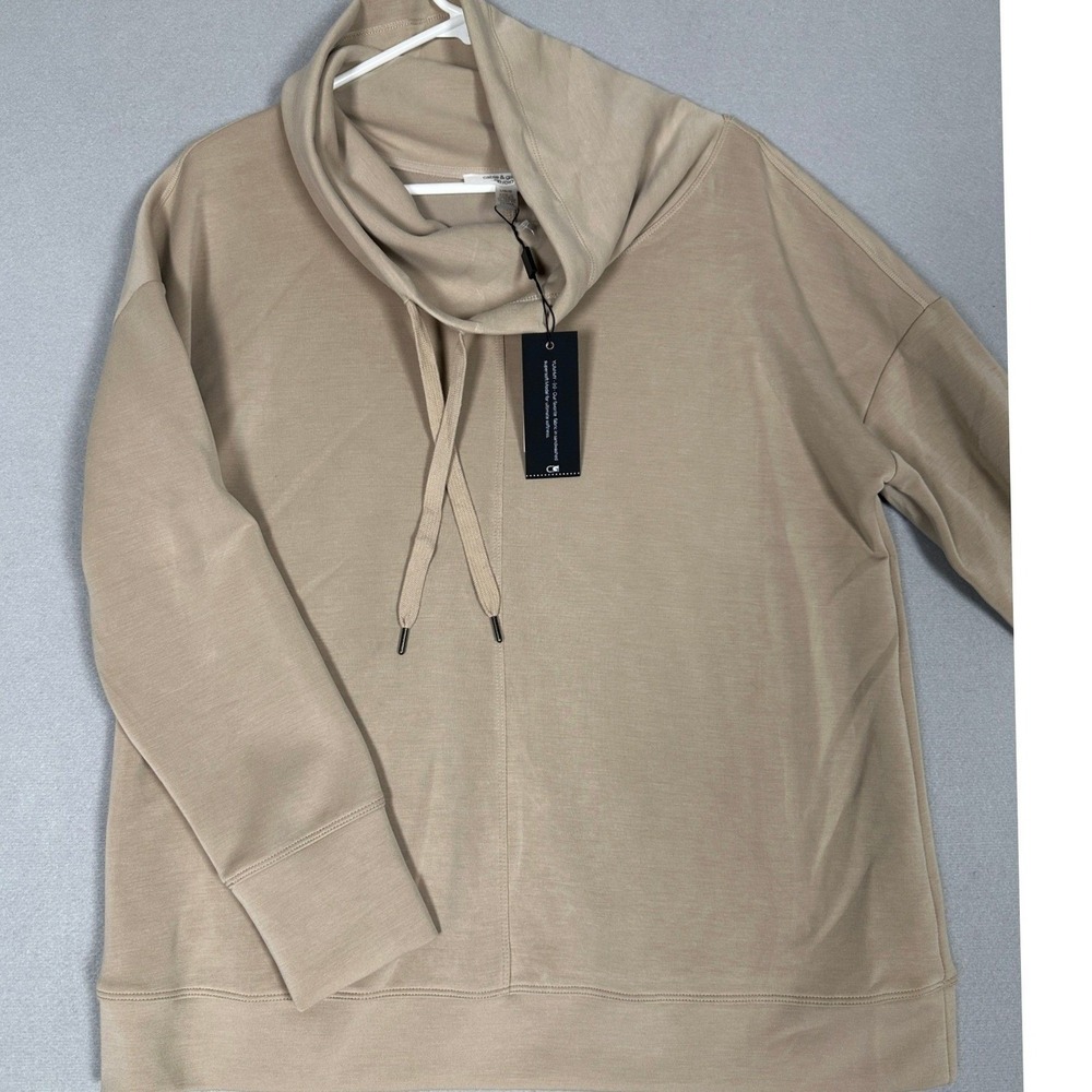 NEW Cable Gauge Studio Sweatshirt Womens Large Beige Cowl Neck Pullover Stretch